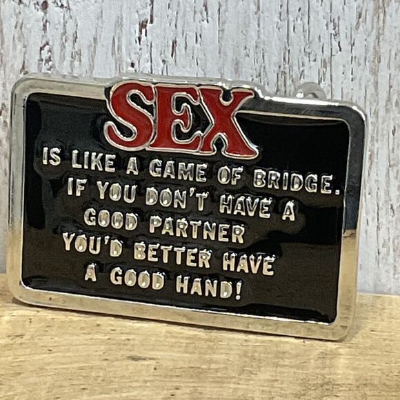Sexy Humor Belt Buckle Mens Sex Bridge Partners and Good Hands - Picture 1 of 5